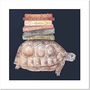 Bookworm Turtle Tortoise Cute Book Animal Watercolor Posters and Art